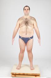 Whole Body Man White Underwear Overweight Studio photo references